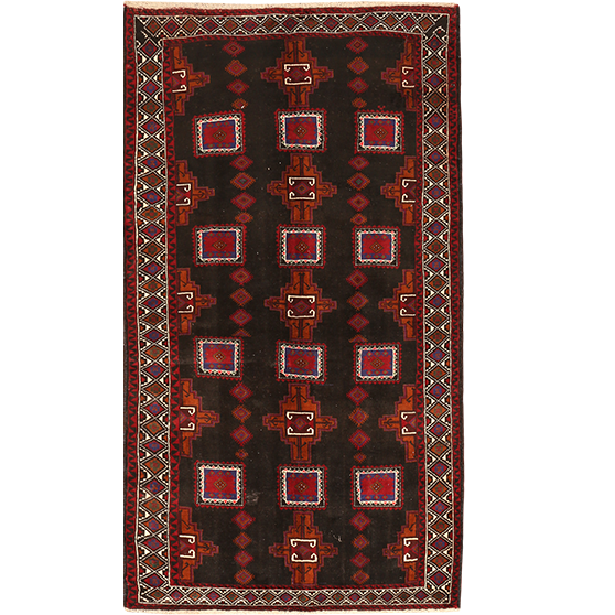 Baluch Persian Rug 8'2" x 4'5" - Semi Antique Mihrab Red, Blue Hand Knotted | front view | SKU 111686