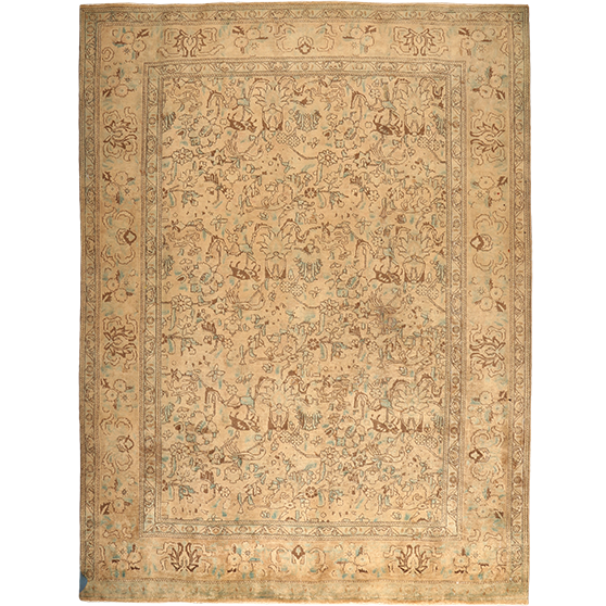 Tabriz Persian Rug 11x8 ft - Semi Antique Medallion Red, Cream Hand Knotted | front view | SKU 111694