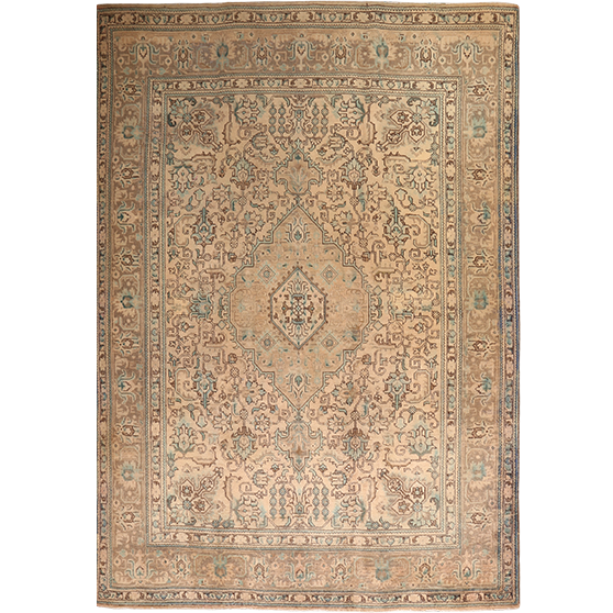 Tabriz Persian Rug 9'10" x 6'9" - Semi Antique Medallion Red, Cream Hand Knotted | front view | SKU 111695