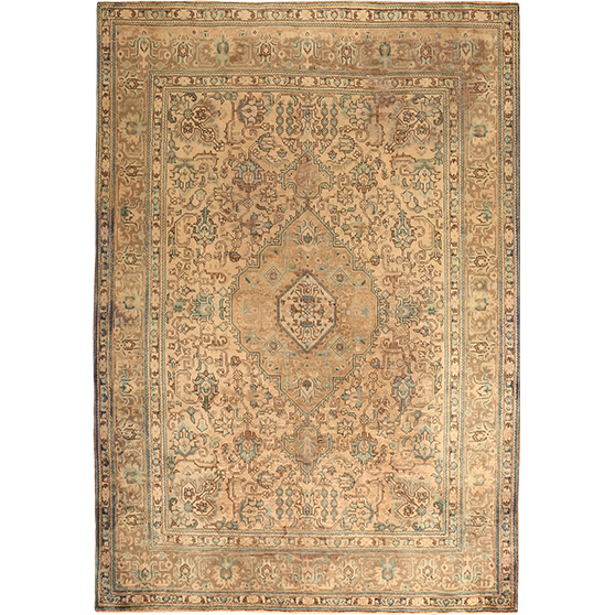 Tabriz Persian Rug 9'9" x 6'7" - Semi Antique Medallion Red, Cream Hand Knotted | front view | SKU 111696