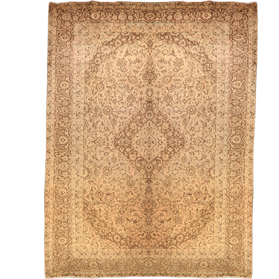 Kashan Persian Rug 12'10" x 9'7" - Semi Antique Medallion Crimson, Navy Blue Hand Knotted | front view | SKU 111698