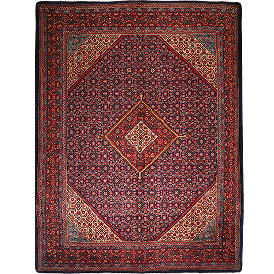 Arak Persian Rug 13'1" x 9'10" - Semi Antique Medallion Crimson, Red Hand Knotted | front view | SKU 111710
