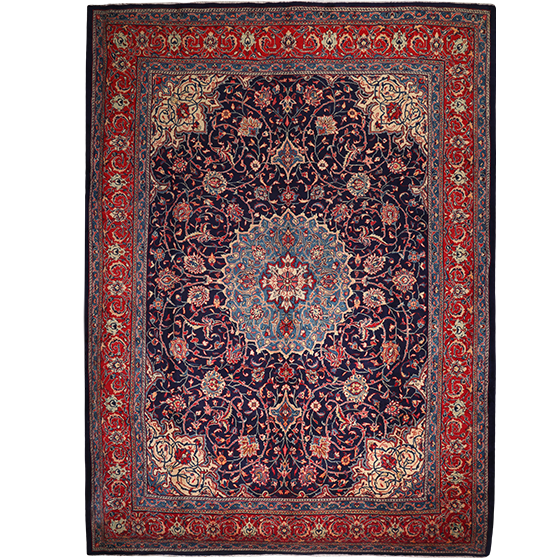 Mahal Persian Rug 13'6" x 10'0" - Semi Antique Medallion Ivory, Pink Hand Knotted | front view | SKU 111713