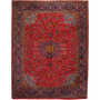 Mahal Persian Rug 12x10 ft - Semi Antique Medallion Ivory, Pink Hand Knotted | front view | SKU 111721