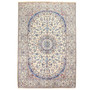 Tabas Persian Rug 9'10" x 6'7" - Semi Antique Medallion White, Blue Hand Knotted | front view | SKU 111800