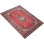 Kashan Persian Rug 11'1" x 7'10" - Semi Antique Medallion Crimson, Navy Blue Hand Knotted | texture detail | SKU 111802