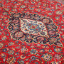 Kashan Persian Rug 11x7 ft - Semi Antique Shah Abbasi, Medallion (Toranj) Crimson, Navy Blue, Cream Hand Knotted | back view | SKU 111802