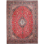 Kashan Persian Rug 11x7 ft - Semi Antique Medallion Crimson, Navy Blue Hand Knotted | front view | SKU 111802