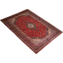 Kashan Persian Rug 11'6" x 7'11" - Semi Antique Medallion Crimson, Navy Blue Hand Knotted | texture detail | SKU 111819