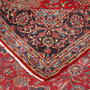 Kashan Persian Rug 11x7 ft - Semi Antique Medallion Crimson, Navy Blue Hand Knotted | corner detail | SKU 111819