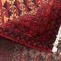 Baluch Persian Rug 7x2 ft - Semi Antique Geometric, Tribal and Nomadic Dark Red, Burgundy, Madder Red Hand Knotted | corner detail | SKU 111831