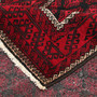 Baluch Persian Rug 7x4 ft - Semi Antique Diamond Lattice, Geometric Dark Red, Black, Cream Hand Knotted | corner detail | SKU 111840