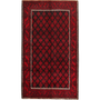Baluch Persian Rug 7x4 ft - Semi Antique Diamond Lattice, Geometric Dark Red, Black, Cream Hand Knotted | front view | SKU 111840