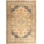 Sabzevar Persian Rug 9'8" x 6'3" - Semi Antique Medallion Crimson, Beige Hand Knotted | front view | SKU 111903
