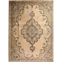 Tabriz Persian Rug 10x7 ft - Semi Antique Eslimi Medallion Cream, Camel, Brown Hand Knotted | front view | SKU 111904