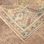 Tabriz Persian Rug 13x9 ft - Semi Antique Medallion (Toranj), Shah Abbasi Cream, Camel, Taupe Hand Knotted | corner detail | SKU 111916