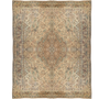 Tabriz Persian Rug 13x9 ft - Semi Antique Medallion (Toranj), Shah Abbasi Cream, Camel, Taupe Hand Knotted | front view | SKU 111916