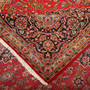 Kashan Persian Rug 13x9 ft - Semi Antique Medallion Crimson, Navy Blue Hand Knotted | corner detail | SKU 111922