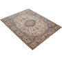 Yazd Persian Rug 11'10" x 8'3" - Semi Antique Medallion Crimson, Navy Blue Hand Knotted | texture detail | SKU 111927
