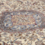Yazd Persian Rug 11x8 ft - Semi Antique Medallion Toranj Shah Abbasi Cream Navy Blue Persian Blue Hand Knotted | back view | SKU 111927