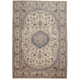 Yazd Persian Rug 11x8 ft - Semi Antique Medallion Toranj Shah Abbasi Cream Navy Blue Persian Blue Hand Knotted | front view | SKU 111927