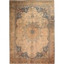 Sabzevar Persian Rug 12x8 ft - Semi Antique Medallion Crimson, Beige Hand Knotted | front view | SKU 111938