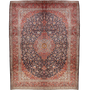 Kashan Persian Rug 13'7" x 9'11" - Semi Antique Medallion Crimson, Navy Blue Hand Knotted | front view | SKU 111943