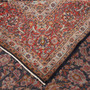 Kashan Persian Rug 13x9 ft - Semi Antique Shah Abbasi, Medallion (Toranj) Madder Red, Navy Blue, Cream Hand Knotted | corner detail | SKU 111943