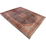 Kashan Persian Rug 13x9 ft - Semi Antique Shah Abbasi, Medallion (Toranj) Madder Red, Navy Blue, Cream Hand Knotted | texture detail | SKU 111943