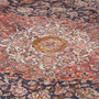Kashan Persian Rug 13x9 ft - Semi Antique Shah Abbasi, Medallion (Toranj) Madder Red, Navy Blue, Cream Hand Knotted | back view | SKU 111943