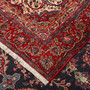 Hamadan Persian Rug 12x9 ft - Semi Antique Medallion Toranj, Shah Abbasi Dark Red, Navy Blue, Madder Red Hand Knotted | corner detail | SKU 111946