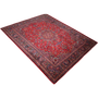 Mashhad Persian Rug 12x9 ft - Semi Antique Shah Abbasi, Medallion (Toranj) Crimson, Navy Blue, Ivory Hand Knotted | texture detail | SKU 111947