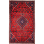 Josheghan Persian Rug 8'7" x 5'2" - Semi Antique Geometric Crimson, Navy Blue Hand Knotted | front view | SKU 111948