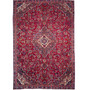 Mashad Persian Rug 10'6" x 6'11" - Semi Antique Medallion Crimson, Ultramarine Hand Knotted | front view | SKU 110007