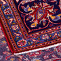 Kashan Persian Rug 13'0" x 9'6" - Semi Antique Medallion Crimson, Navy Blue Hand Knotted | corner detail | SKU 110102