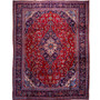 Kashan Persian Rug 13x9 ft - Semi Antique Medallion (Toranj), Shah Abbasi Crimson, Navy Blue, Cream Hand Knotted | front view | SKU 110102