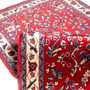 Sarouk Persian Rug 4x1 ft - Semi Antique Medallion Toranj, Shah Abbasi Madder Red, Cream, Navy Blue Hand Knotted | detail view | SKU 110517