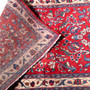 Sarouk Persian Rug 4x1 ft - Semi Antique Medallion Toranj, Shah Abbasi Madder Red, Cream, Navy Blue Hand Knotted | corner detail | SKU 110517