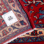 Sarouk Persian Rug 4x2 ft - Semi Antique Medallion (Toranj), Shah Abbasi Madder Red, Cream, Navy Blue Hand Knotted | full view | SKU 110518
