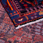 Shahsavan Persian Rug 9'9" x 3'3" - Semi Antique Geometric Blue, Crimson Hand Knotted | corner detail | SKU 111019