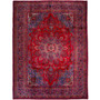 Sabzevar Persian Rug 12'8" x 9'8" - Semi Antique Medallion Crimson, Beige Hand Knotted | front view | SKU 111026