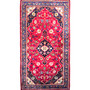 Kashmar Persian Rug 6x3 ft - Semi Antique Shah Abbasi, Medallion (Toranj) Crimson, Persian Blue, Ivory Hand Knotted | front view | SKU 111029