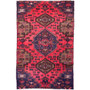 Zanjan Persian Rug 3'9" x 2'4" - Semi Antique Medallion Navy Blue, Crimson Hand Knotted | front view | SKU 111031
