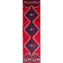 Shiraz Persian Rug 9x2 ft - Semi Antique Geometric Blue, Red Hand Knotted | front view | SKU 111403