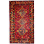 Shiraz Persian Rug 8'10" x 5'1" - Semi Antique Geometric Blue, Red Hand Knotted | front view | SKU 111414