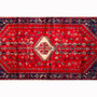 Abadeh Persian Rug 6x3 ft - Semi Antique Medallion Geometric Madder Red, Navy Blue, Ivory Hand Knotted | side view | SKU 111418