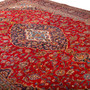 Kashan Persian Rug 13'9" x 10'2" - Semi Antique Medallion (Toranj), Shah Abbasi Crimson, Navy Blue, Cream Hand Knotted | back view | SKU 110004