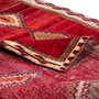 Qashqai Persian Rug 8'10" x 5'7" - Semi Antique Geometric Crimson, Blue Hand Knotted | corner detail | SKU 111422