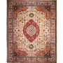 Tabriz Persian Rug 12x10 ft - Semi Antique Medallion Toranj Shah Abbasi Cream Madder Red Rust Red Hand Knotted | front view | SKU 111576