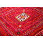 Shiraz Persian Rug 9x6 ft - Semi Antique Medallion Geometric Madder Red, Burgundy, Navy Blue Hand Knotted | side view | SKU 111438